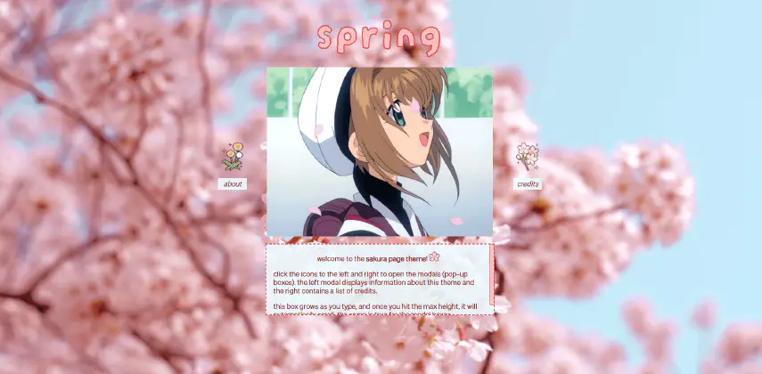 An alternate theme preview, with brighter pinks and blues. The theme uses a different gif of Sakura.