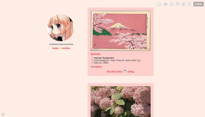 A theme preview. It's pink and minimal.