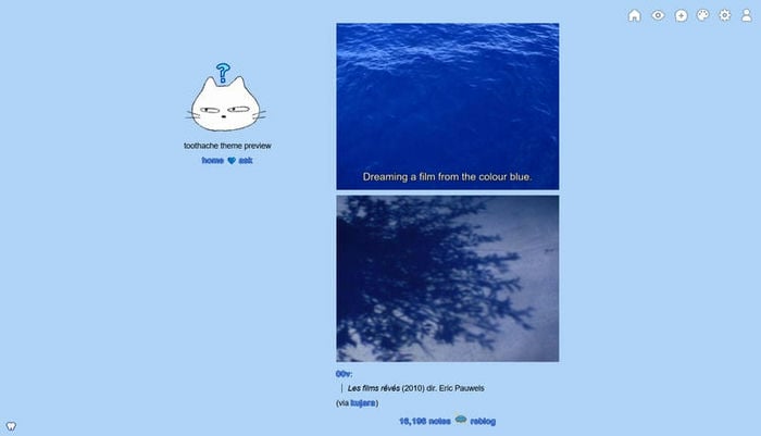 A blue theme with a cat icon on the sidebar.
