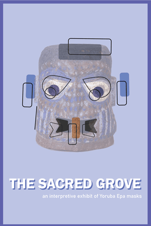 The other interpretive poster. It depicts a purple-toned mask with abstracted shapes surrounding it.